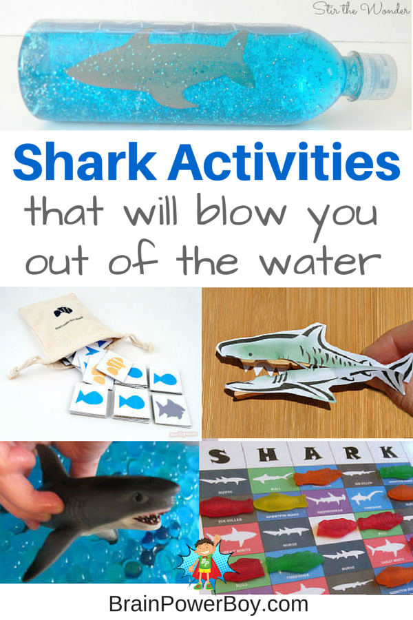 Super Shark Activities that are great for Shark Week or any time. Shark games, sensory shark ideas, shark lacing card, and more.