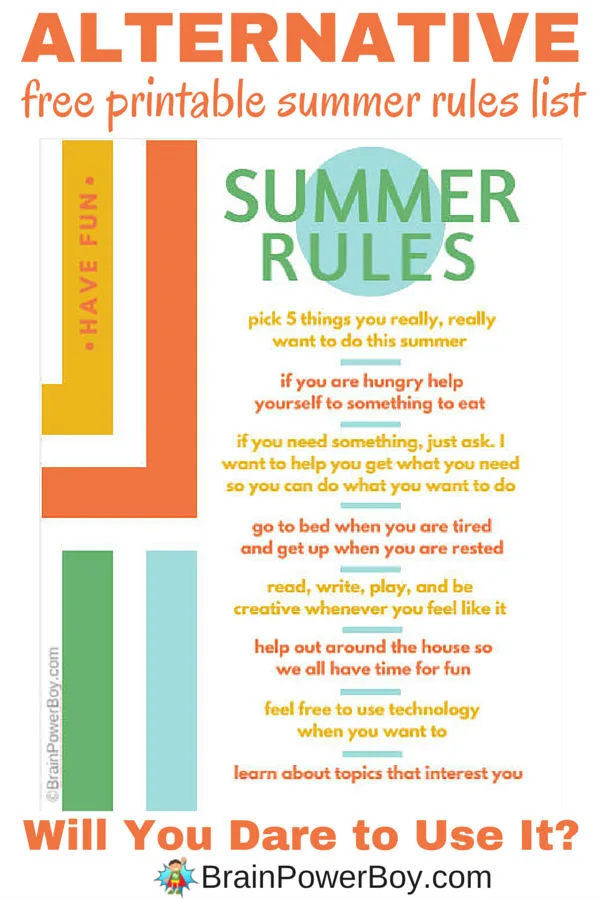 Try this alternative summer rules list for a kinder, happier summer. Read about how these alternative rules help kids learn and how the 
