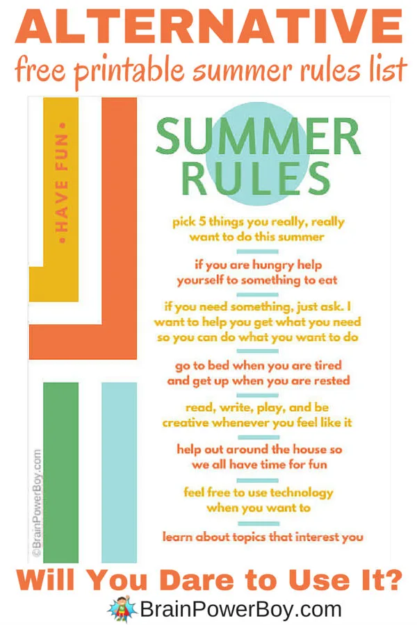 Free Printable Summer Rules List An Alternative