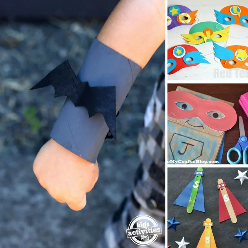 Superhero crafts for boys including masks, cuffs, capes, magnets, bookmarks, comic book ideas and much more! If you want to get him making crafts, you can't go wrong with superheroes!