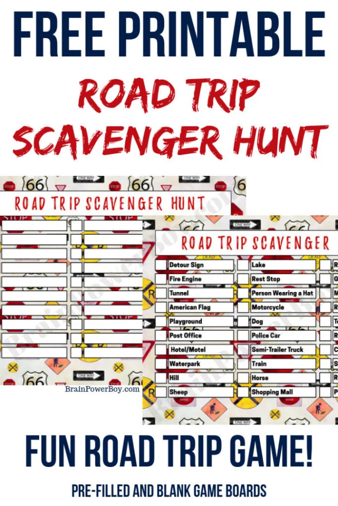 Printable Road Trip Game Filled in and Blank 