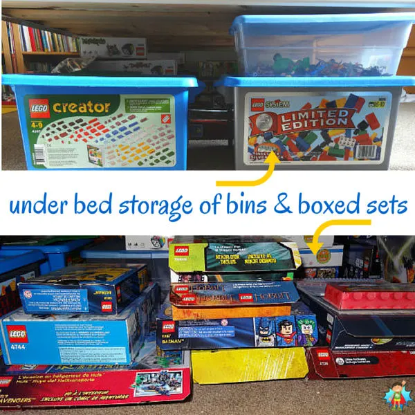 Use the space you have available to store and organize your LEGO. Here is an under the bed LEGO storage solution that works really well. See article for more method pictures and ideas.