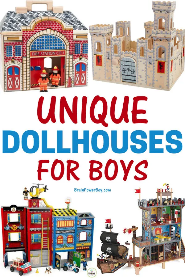 Unique Dollhouses for Boys. Firestation, Castle, Superhero house, Pirate dollhouse and more.