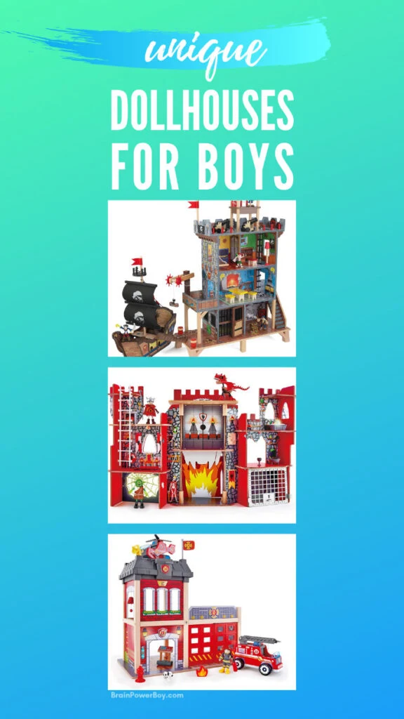 Wonderfully unique dollhouse choices for boys!  They will really love these unusual wooden play sets. So many great ideas to choose from!