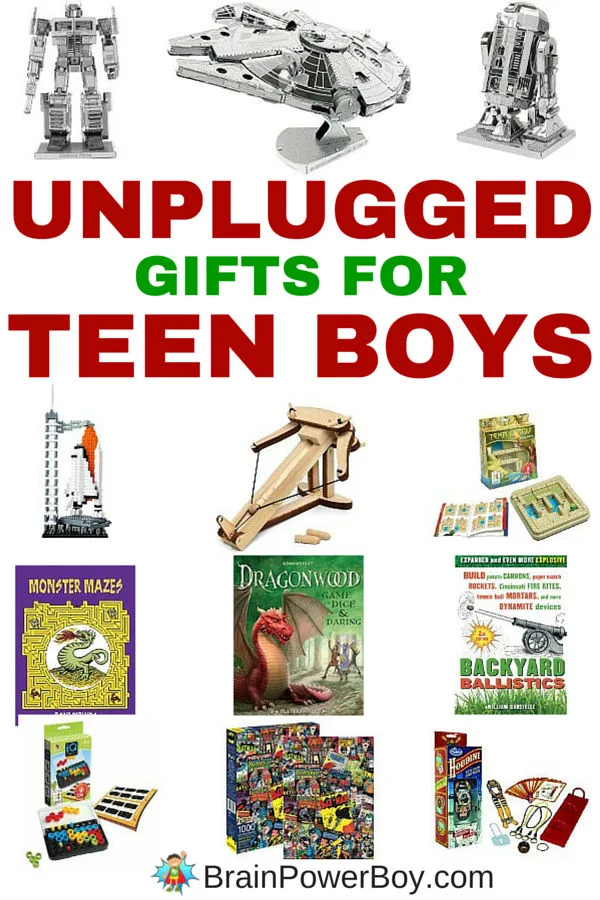 Looking for a cool non-electronic gift for a teen? Try these amazing unplugged gifts for teen boys! See boy-approved gift choices that they are going to love. All of these have a learning twist and they are all under 20 bucks too. Click to see the complete list.
