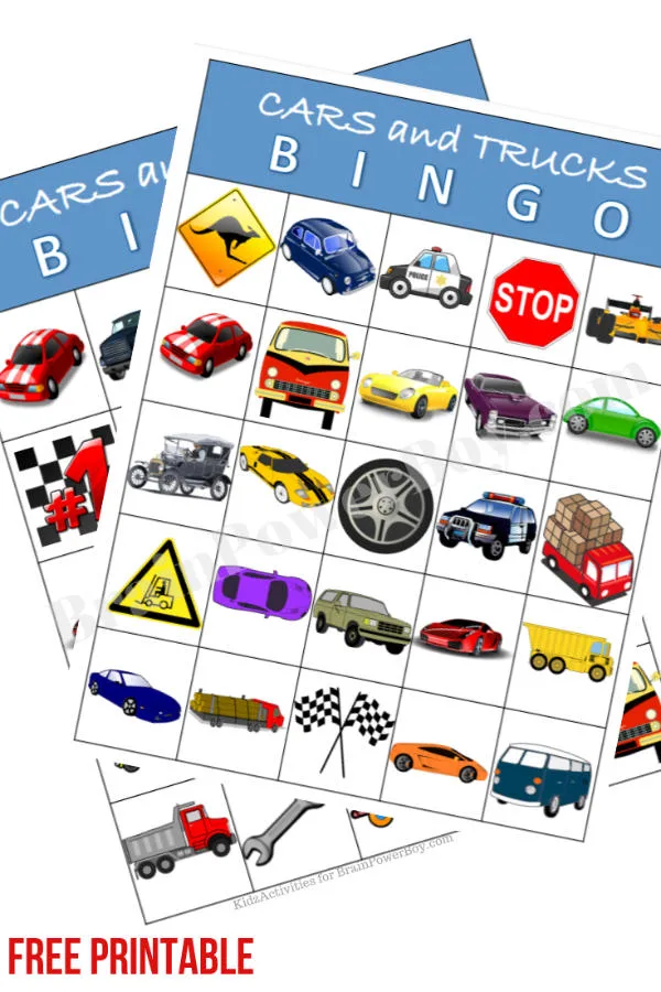 free printable cars and trucks bingo game