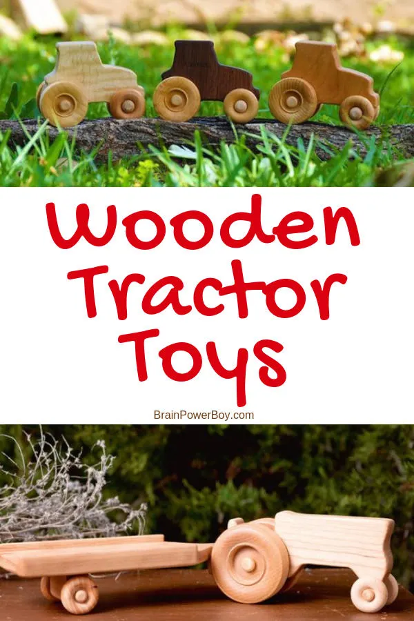 These handmade wooden tractor toys are a must see. Great for open-ended play they will be used for years and years. If you like natural wood toys, you will love these tractors. They are just wonderful!