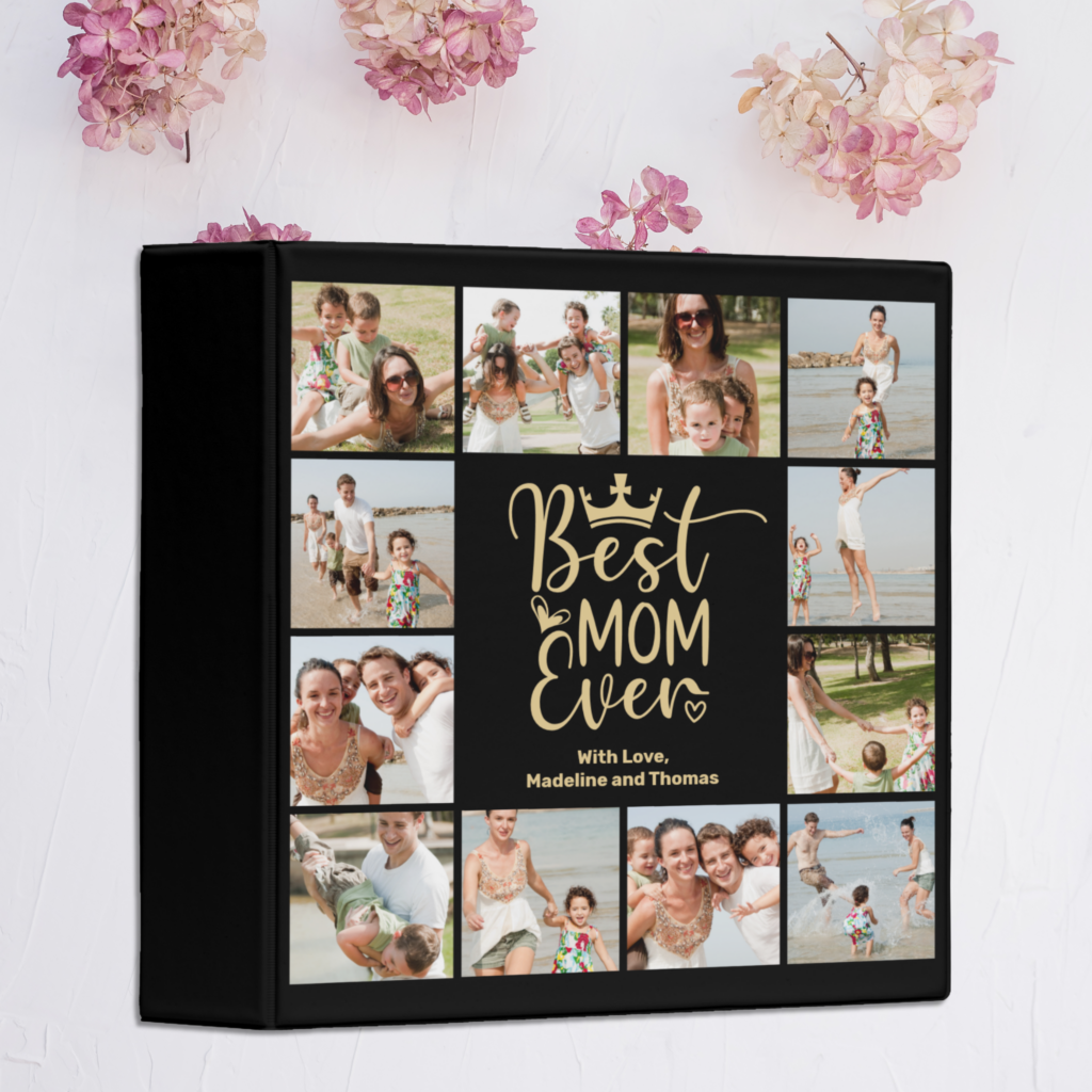 best mom ever crown and hearts in gold with 12 photos binder