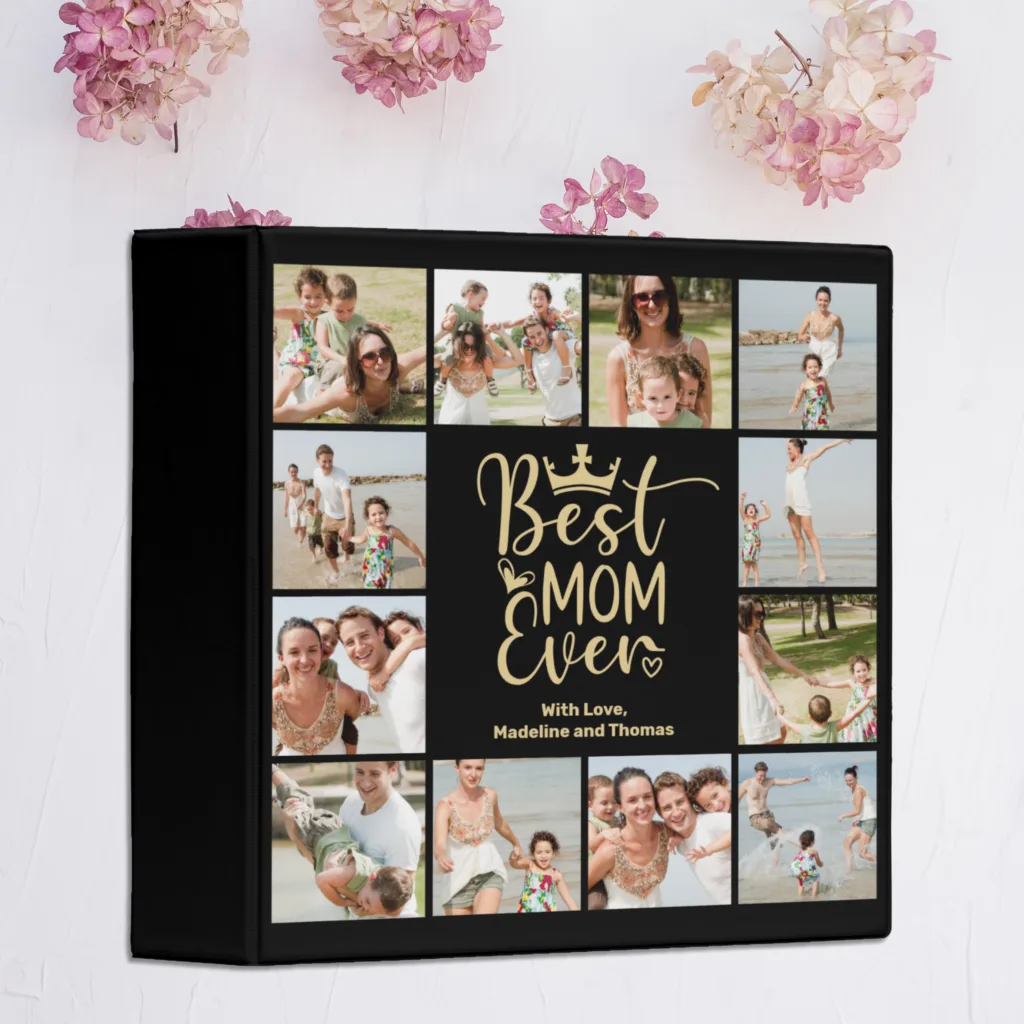 best mom ever crown and hearts in gold with 12 photos binder