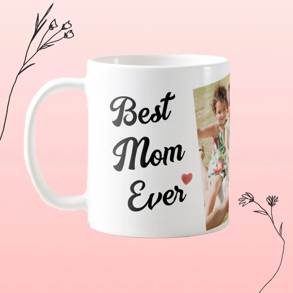 mug with best mom ever and a little watercolor heart add your photo
