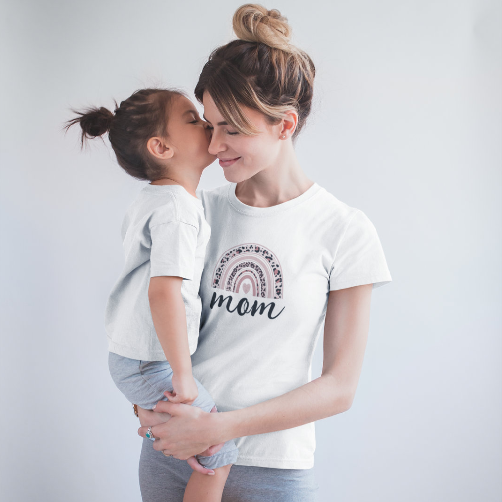 tshirt for mom with boho rainbow and mom in script typography