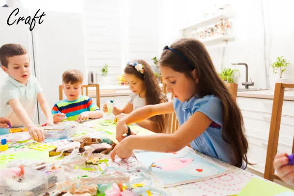 boys and girls making crafts together