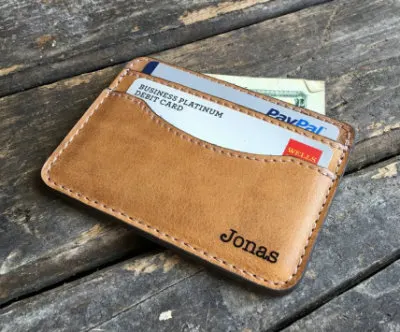 Handmade leather slim wallet credit card holder