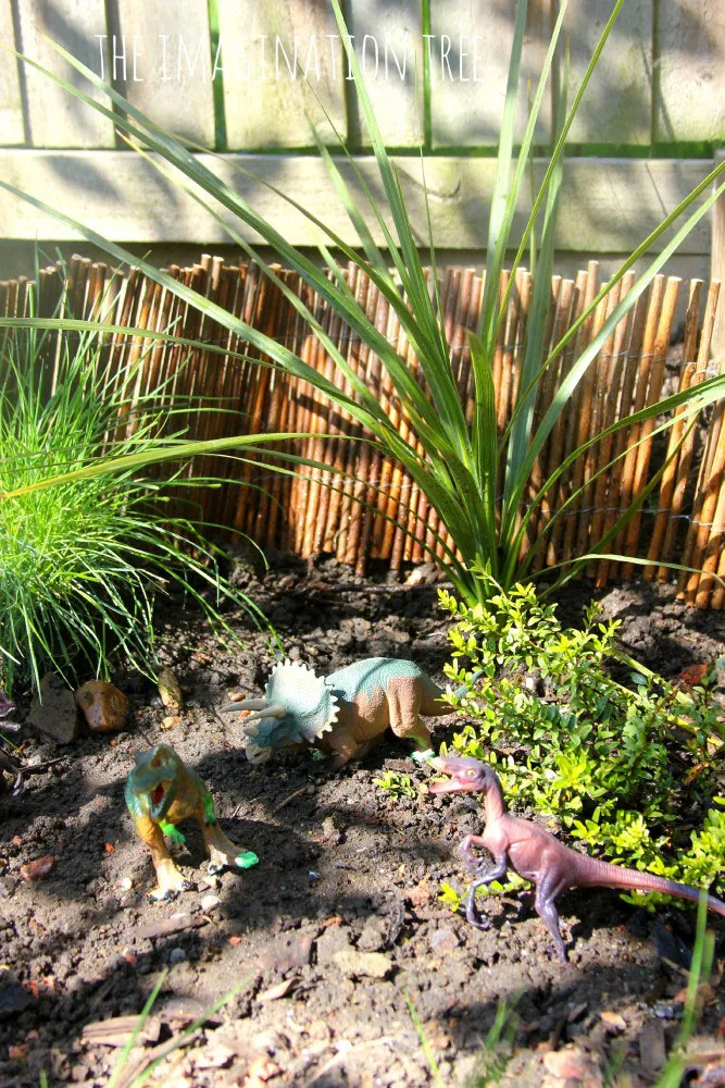 Small World dinosaur garden for boys encourages play in the garden