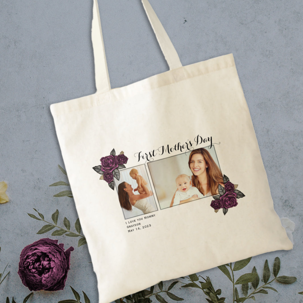 first mother's day two photo roses tote bag