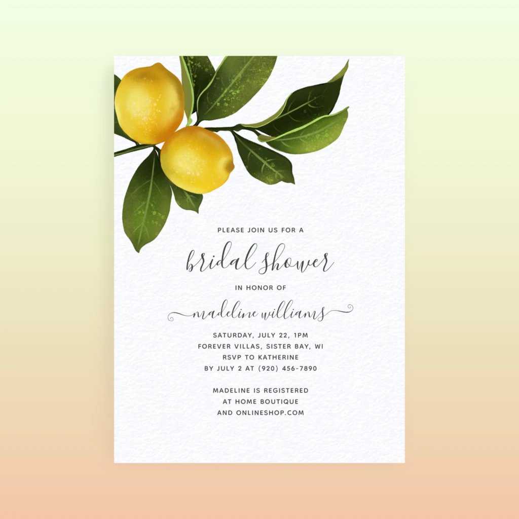 lemon bridal shower invitation