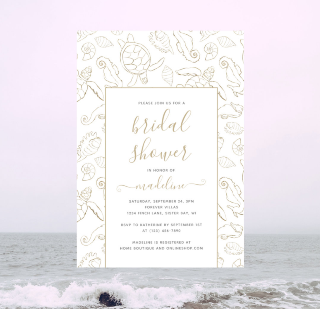 ocean gold foil bridal shower invitation