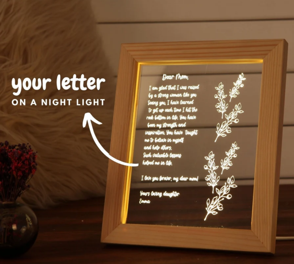 hand written letter framed nightlight